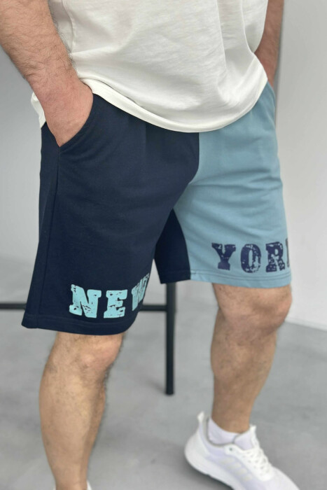 NEW YORK WRITTING MEN SHORT SWEATPANTS DARK BLUE/BEE - 2