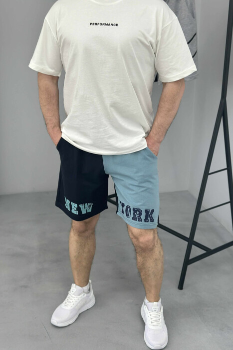 NEW YORK WRITTING MEN SHORT SWEATPANTS DARK BLUE/BEE - 3