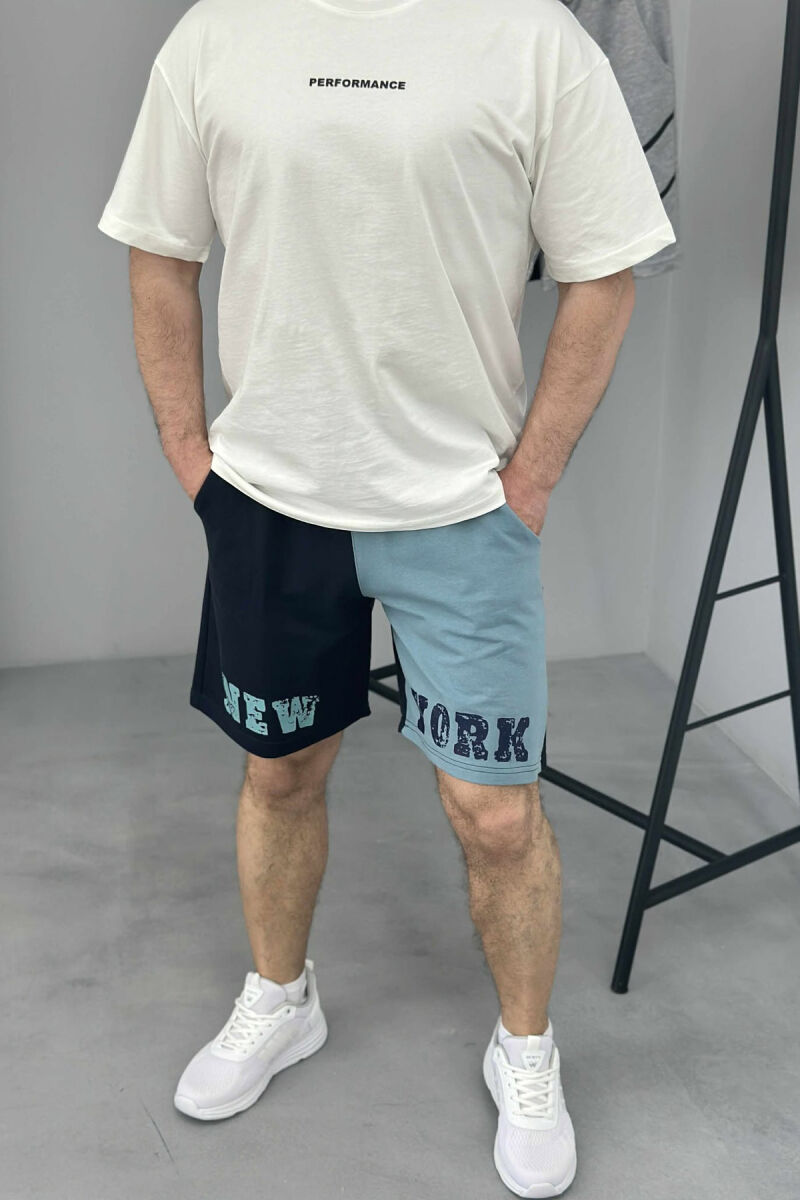 NEW YORK WRITTING MEN SHORT SWEATPANTS DARK BLUE/BEE - 3