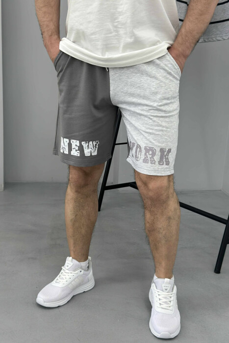 NEW YORK WRITTING MEN SHORT SWEATPANTS DARK GREY/GEE 