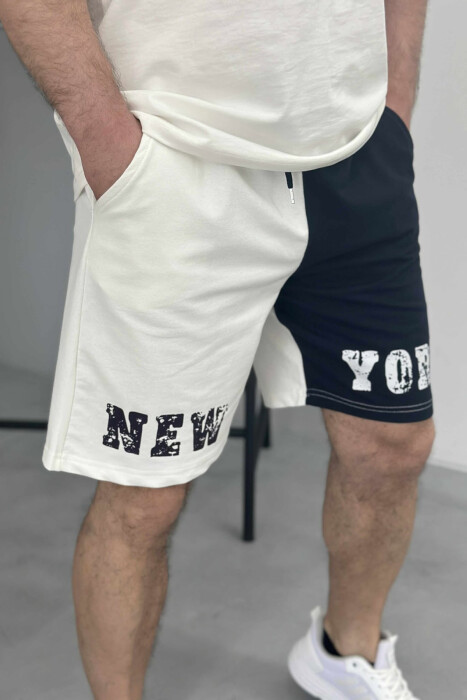 NEW YORK WRITTING MEN SHORT SWEATPANTS WHITE-E BARDHE 