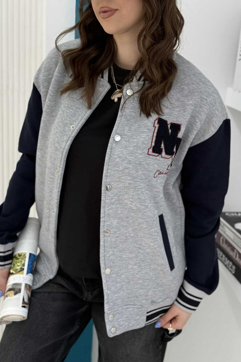 NY LOGO SIMPLE FLUFFY BOMBER WOMEN JACKET GREY-BLUE/ GRBL - 2