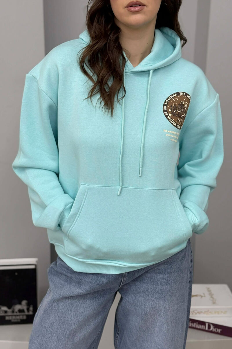 ONE COLOR BACK DESIGN FLUFFY WOMEN HOODIE BABY BLUE/BLU BY - 4