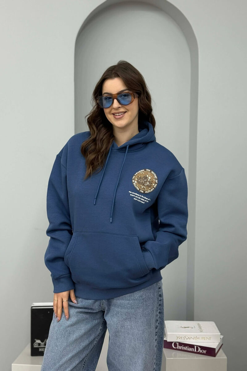 ONE COLOR BACK DESIGN FLUFFY WOMEN HOODIE BLUE/BLU - 1