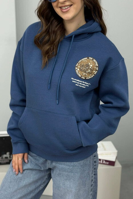 ONE COLOR BACK DESIGN FLUFFY WOMEN HOODIE BLUE/BLU - 3