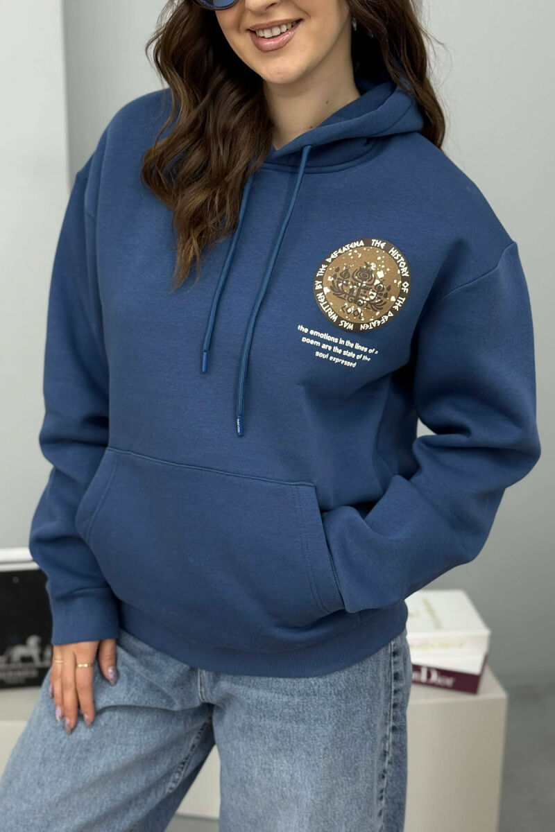 ONE COLOR BACK DESIGN FLUFFY WOMEN HOODIE BLUE/BLU - 3