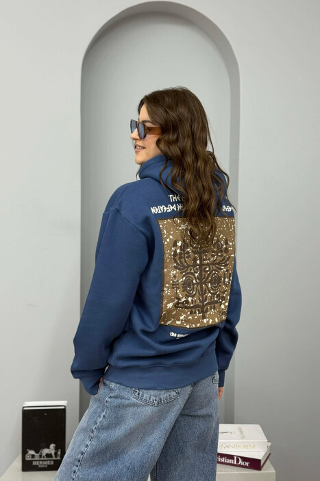 ONE COLOR BACK DESIGN FLUFFY WOMEN HOODIE BLUE/BLU - 2