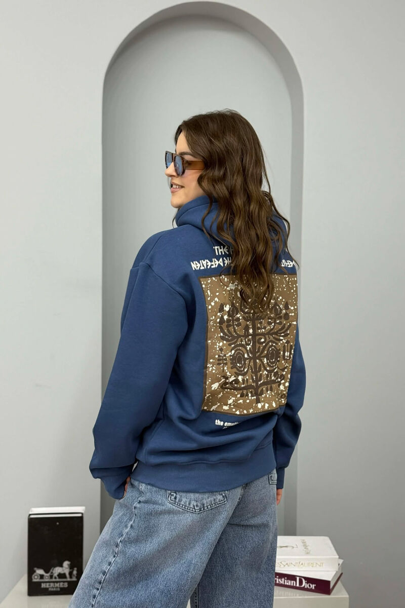 ONE COLOR BACK DESIGN FLUFFY WOMEN HOODIE BLUE/BLU - 2