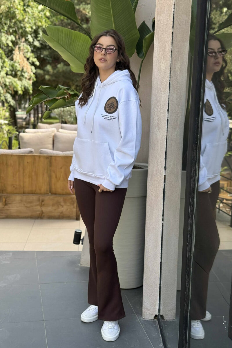 ONE COLOR BACK DESIGN FLUFFY WOMEN HOODIE WHITE-E BARDHE - 1