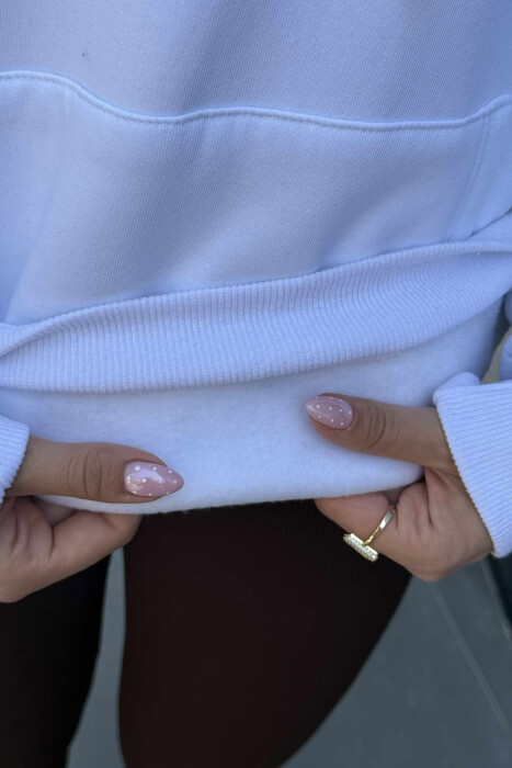 ONE COLOR BACK DESIGN FLUFFY WOMEN HOODIE WHITE-E BARDHE - 5