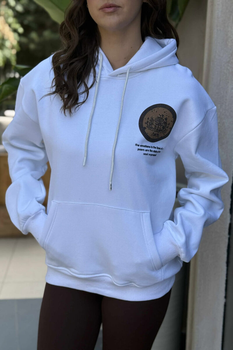 ONE COLOR BACK DESIGN FLUFFY WOMEN HOODIE WHITE-E BARDHE - 4