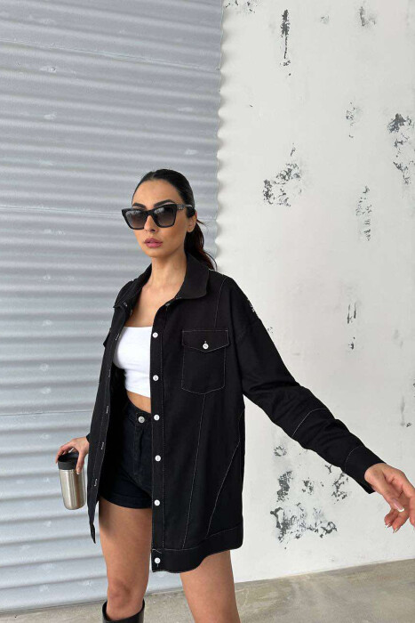 ONE COLOR BACK KNITTED DESIGN WOMEN SHIRT BLACK/ E ZEZE - 1