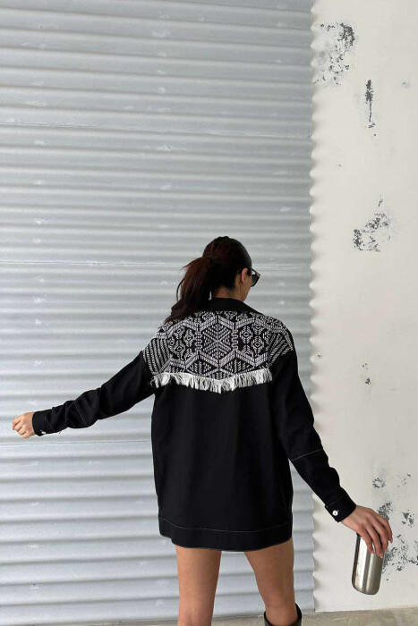 ONE COLOR BACK KNITTED DESIGN WOMEN SHIRT BLACK/ E ZEZE - 3
