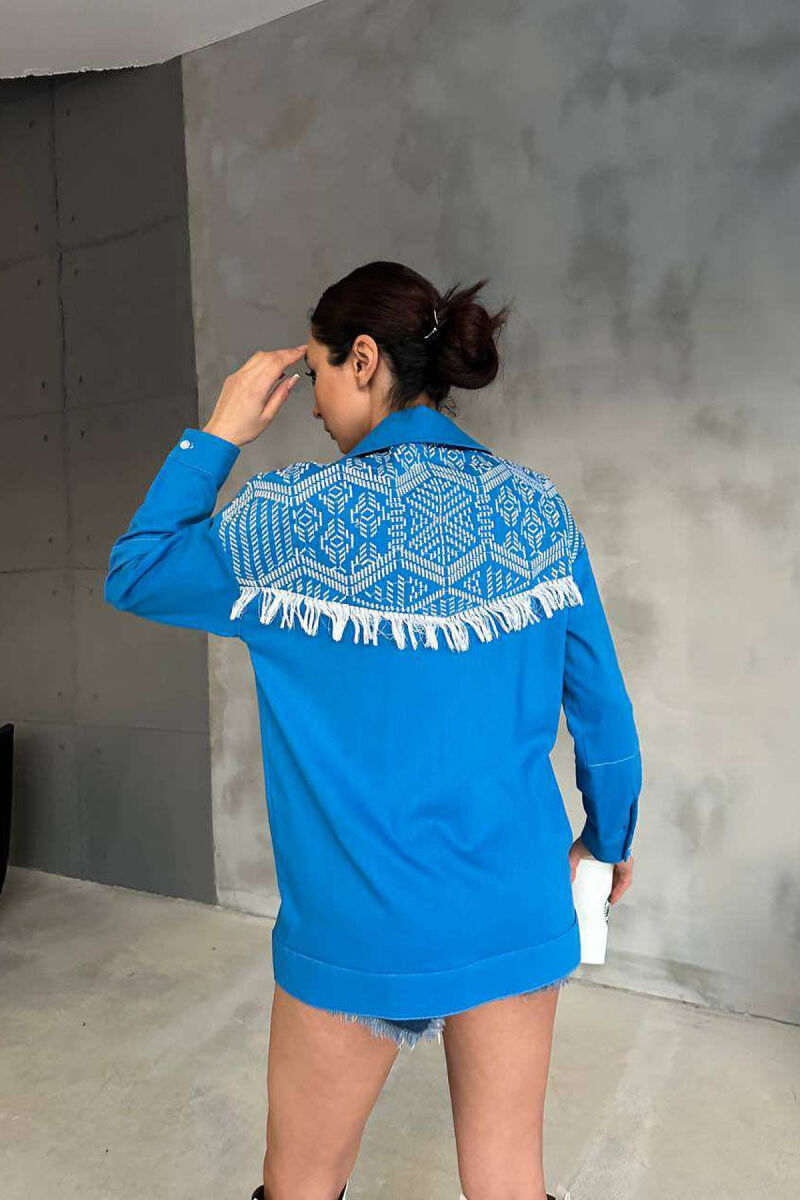 ONE COLOR BACK KNITTED DESIGN WOMEN SHIRT BLUE/BLU - 3