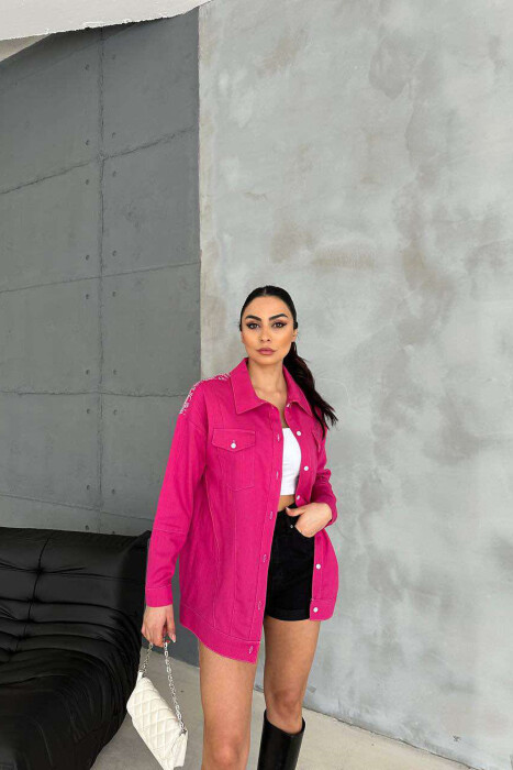 ONE COLOR BACK KNITTED DESIGN WOMEN SHIRT FUCHSIA/CIKLAMI 