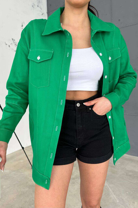 ONE COLOR BACK KNITTED DESIGN WOMEN SHIRT GREEN/JESHILE 