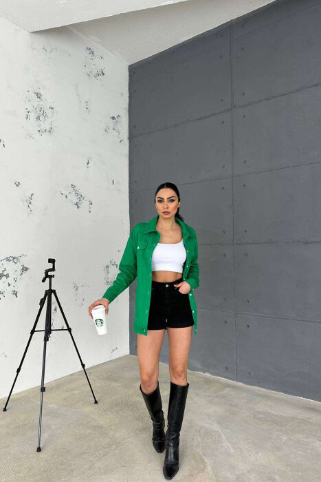 ONE COLOR BACK KNITTED DESIGN WOMEN SHIRT GREEN/JESHILE - 3