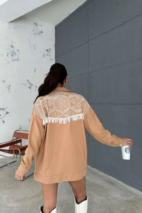 ONE COLOR BACK KNITTED DESIGN WOMEN SHIRT LIGHT BROWN/KAZB - 3