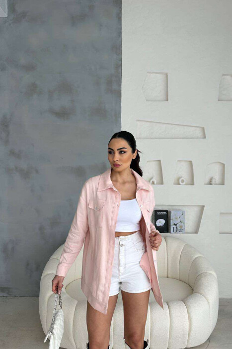 ONE COLOR BACK KNITTED DESIGN WOMEN SHIRT POWDER/PUDER 