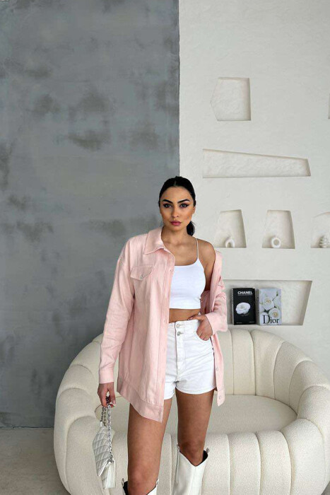 ONE COLOR BACK KNITTED DESIGN WOMEN SHIRT POWDER/PUDER - 2