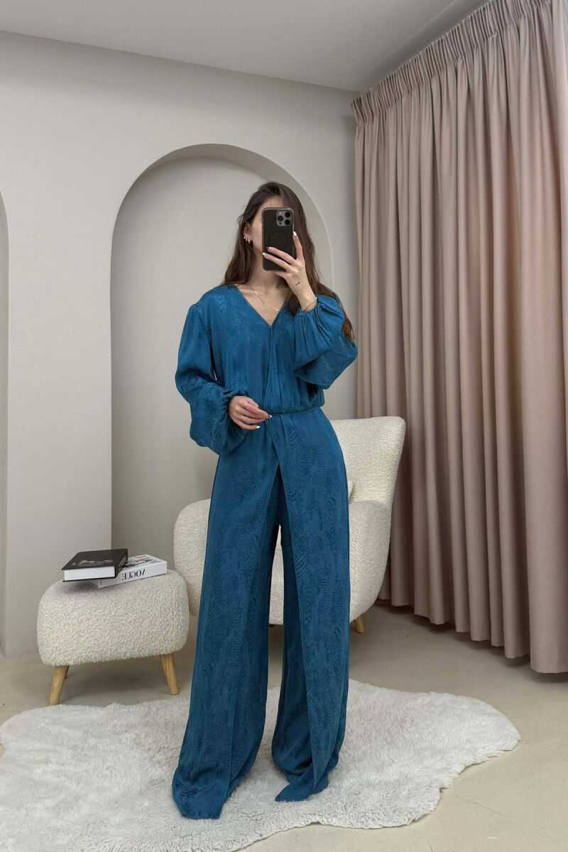ONE COLOR BACK ZIPPER DETAIL WOMEN JUMPSUIT BLUE STONE/GK - 1