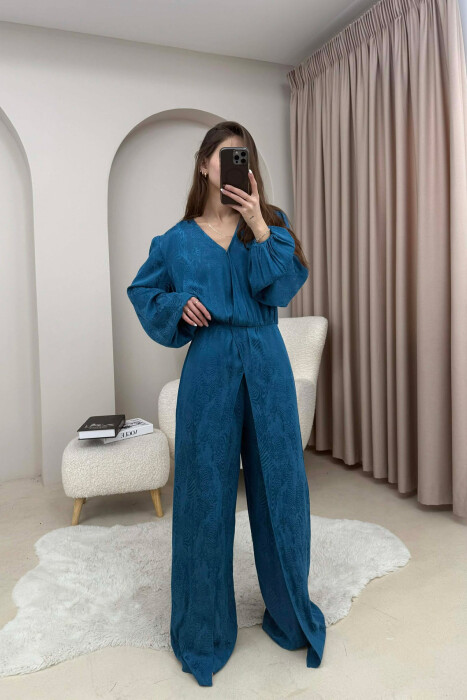 ONE COLOR BACK ZIPPER DETAIL WOMEN JUMPSUIT BLUE STONE/GK - 2
