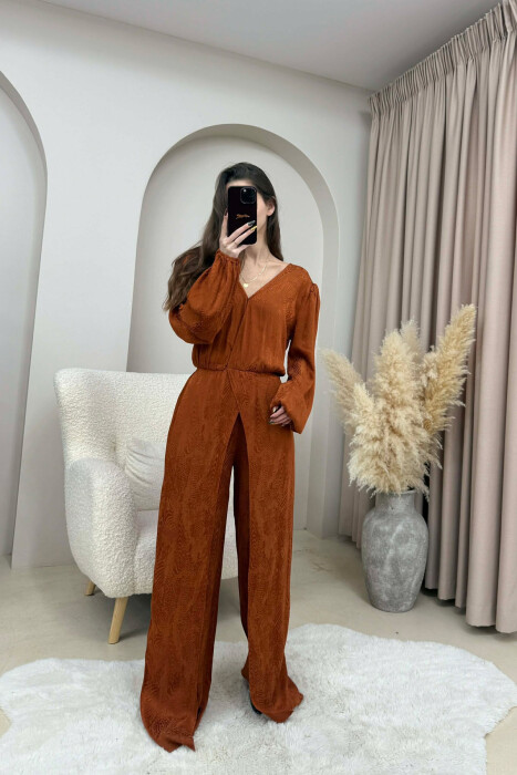 ONE COLOR BACK ZIPPER DETAIL WOMEN JUMPSUIT BROWN/KAFE 