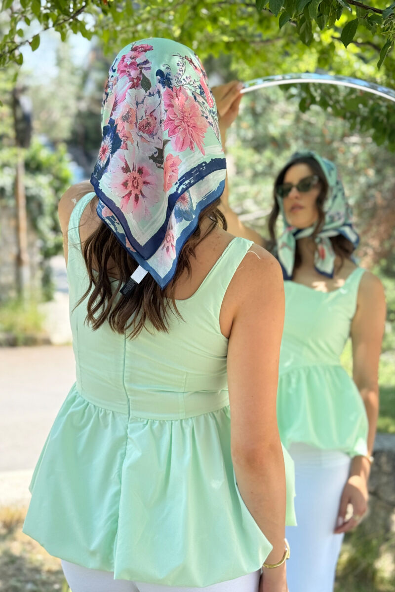 ONE COLOR BACK ZIPPER WOMEN TANK TOP LIGHT GREEN/JEZB - 2