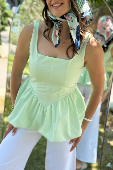 ONE COLOR BACK ZIPPER WOMEN TANK TOP LIGHT GREEN/JEZB - 3