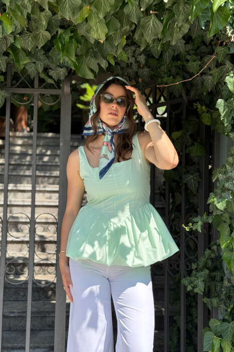 ONE COLOR BACK ZIPPER WOMEN TANK TOP LIGHT GREEN/JEZB - 6