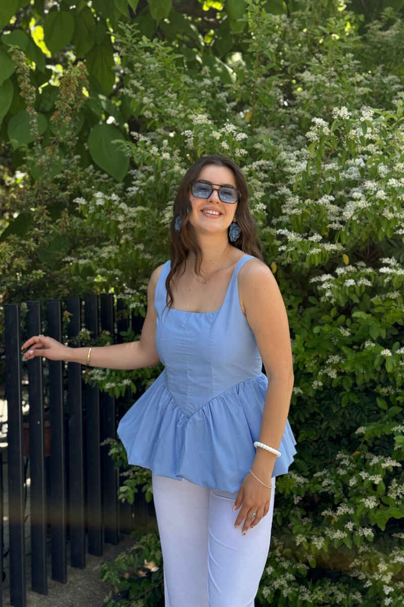 ONE COLOR BACK ZIPPER WOMEN TANK TOP LIGHTBLUE/BZ - 1