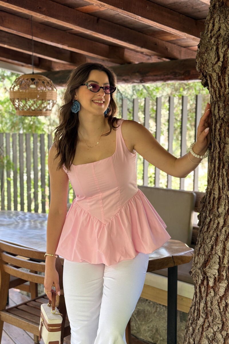 ONE COLOR BACK ZIPPER WOMEN TANK TOP PINK/ROZE - 1