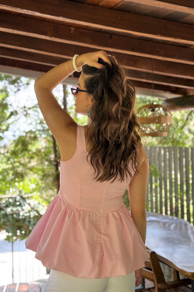 ONE COLOR BACK ZIPPER WOMEN TANK TOP PINK/ROZE - 2