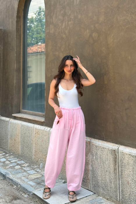 ONE COLOR BALLON ELASTIC WAIST WOMAN TROUSERS PINK/ROZE - KLAUDIO FASHION