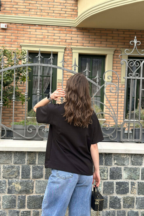 ONE COLOR BEAR DETAIL WOMAN T-SHIRT BLACK/ E ZEZE - 2