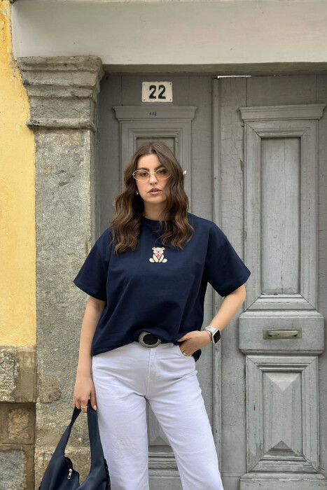 ONE COLOR BEAR DETAIL WOMAN T-SHIRT BLUE/BLU - 1