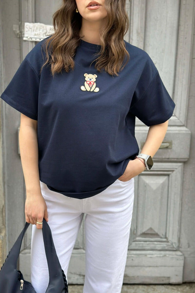 ONE COLOR BEAR DETAIL WOMAN T-SHIRT BLUE/BLU - 3