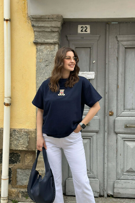 ONE COLOR BEAR DETAIL WOMAN T-SHIRT BLUE/BLU - 4