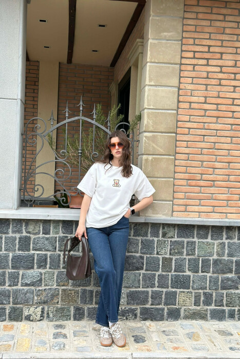 ONE COLOR BEAR DETAIL WOMAN T-SHIRT WHITE-E BARDHE - 3