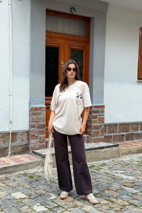 T-SHIRT NJE NGJYRESH ME IMAZH PARA PER FEMRA NE NGJYRE BEZHE - KLAUDIO FASHION
