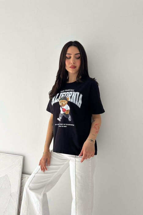 ONE COLOR BEAR IMAGE WOMAN T-SHIRT BLACK/ E ZEZE 