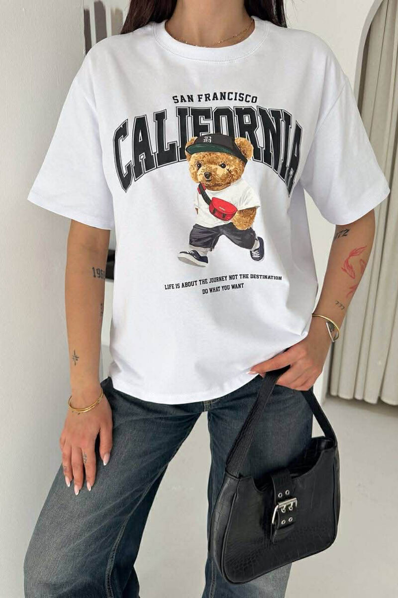 ONE COLOR BEAR IMAGE WOMAN T-SHIRT WHITE-E BARDHE - 2