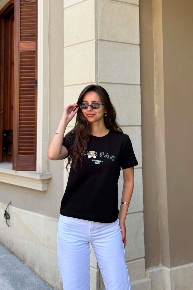 ONE COLOR BEAR LOGO & WRITTINGS WOMAN T-SHIRT BLACK/ E ZEZE - 3