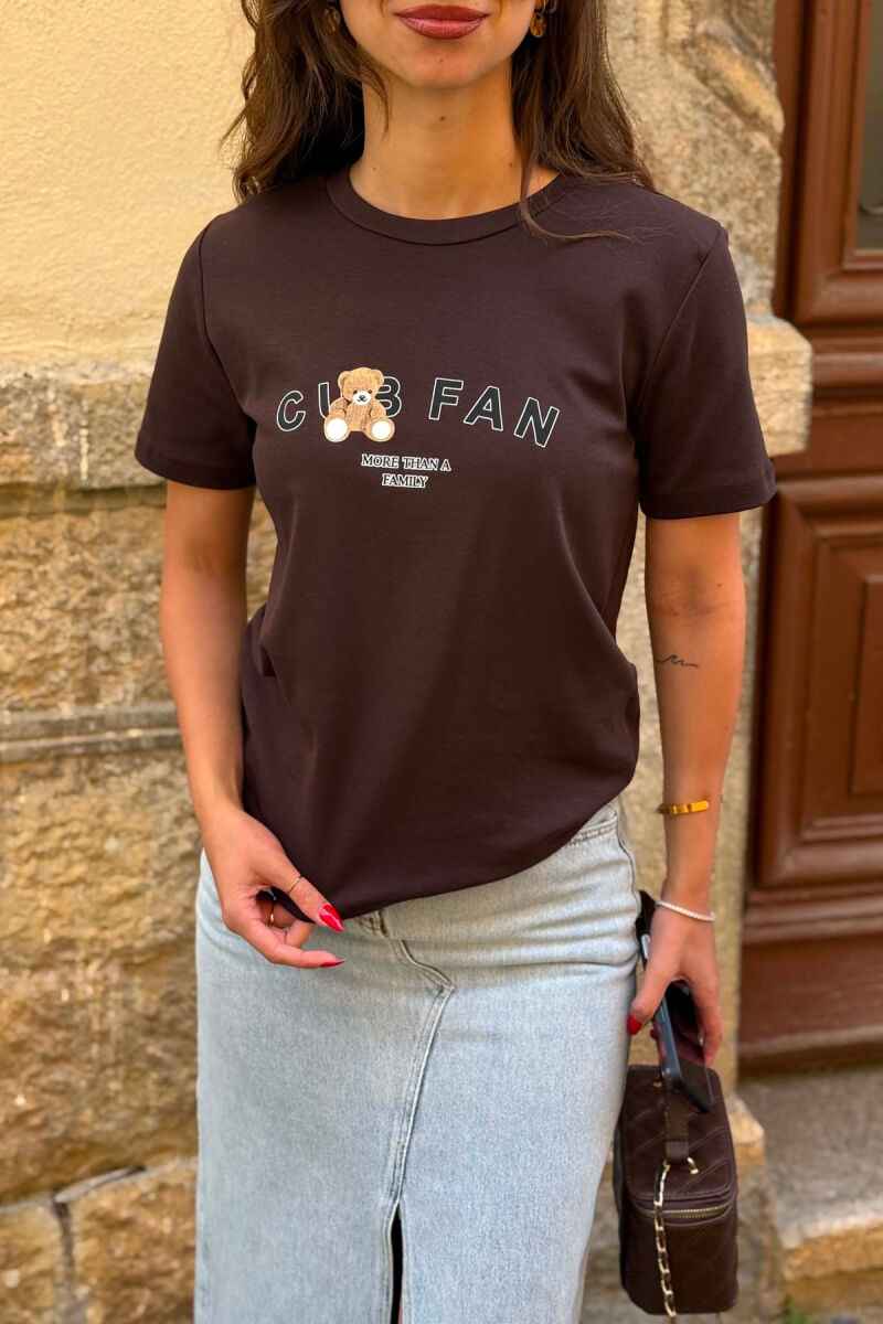 ONE COLOR BEAR LOGO & WRITTINGS WOMAN T-SHIRT DARK BROWN/KAE - 3