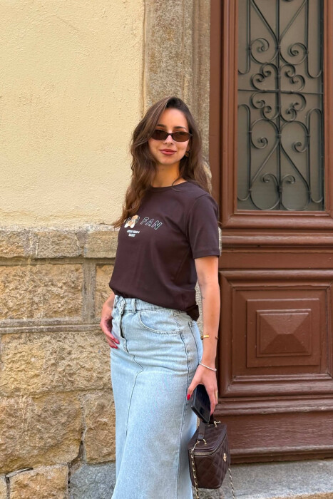 ONE COLOR BEAR LOGO & WRITTINGS WOMAN T-SHIRT DARK BROWN/KAE - 4