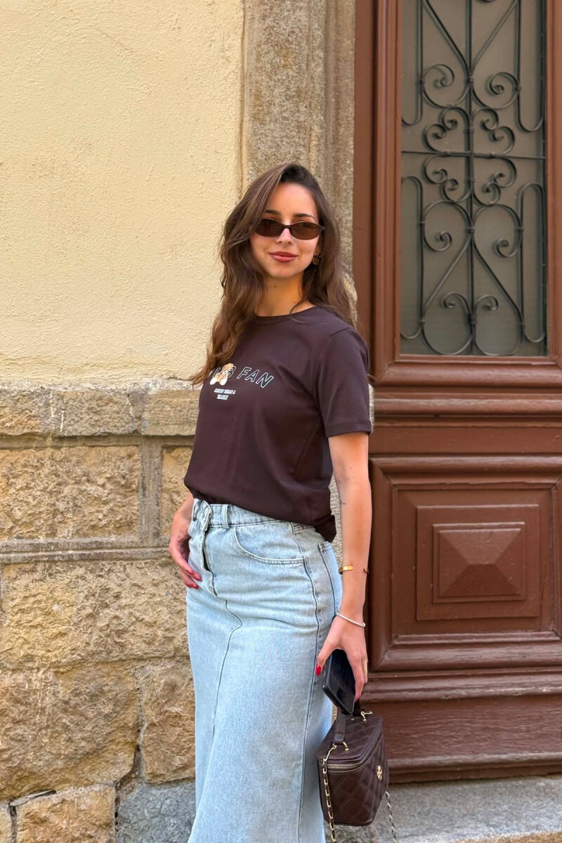 ONE COLOR BEAR LOGO & WRITTINGS WOMAN T-SHIRT DARK BROWN/KAE - 4