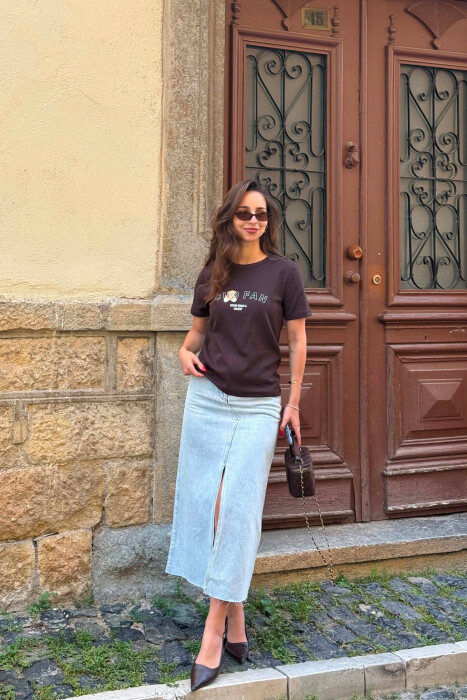 ONE COLOR BEAR LOGO & WRITTINGS WOMAN T-SHIRT DARK BROWN/KAE - 5