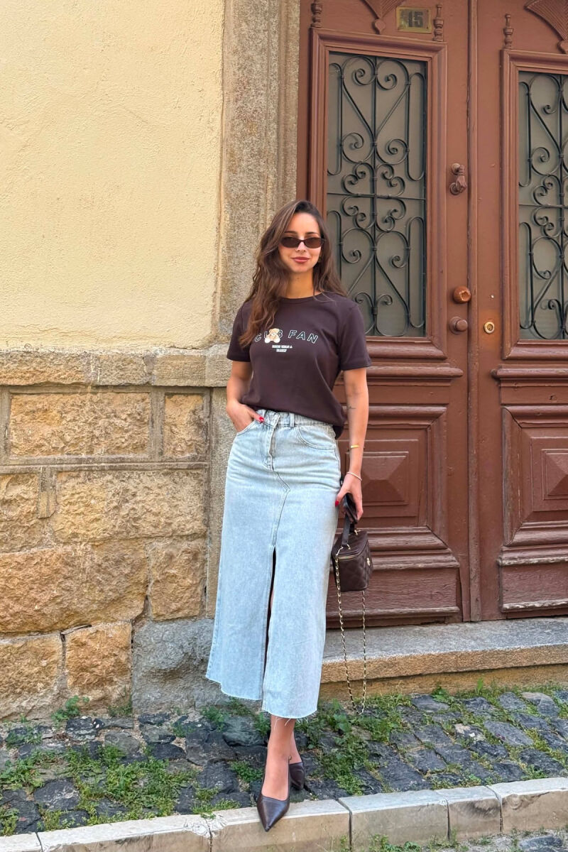 ONE COLOR BEAR LOGO & WRITTINGS WOMAN T-SHIRT DARK BROWN/KAE - 6