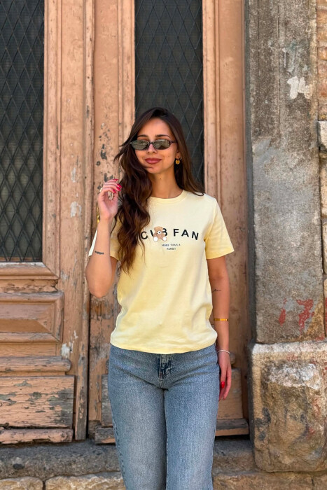 ONE COLOR BEAR LOGO & WRITTINGS WOMAN T-SHIRT LEMON/ LIMON - 2