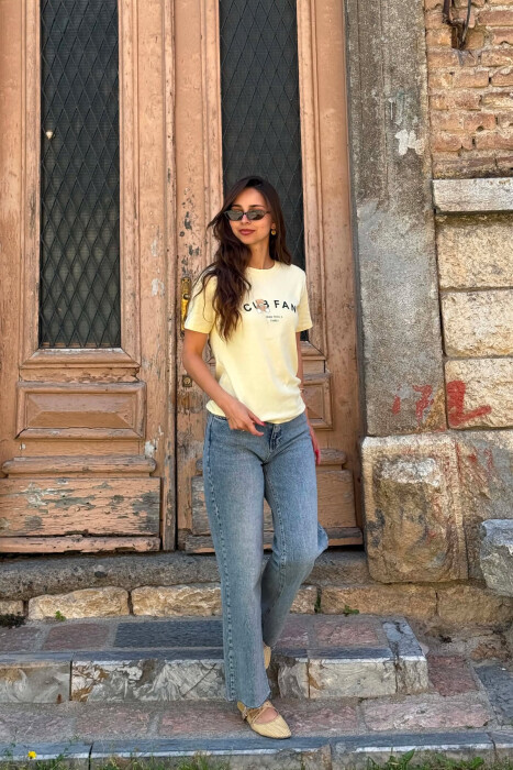 ONE COLOR BEAR LOGO & WRITTINGS WOMAN T-SHIRT LEMON/ LIMON - 4